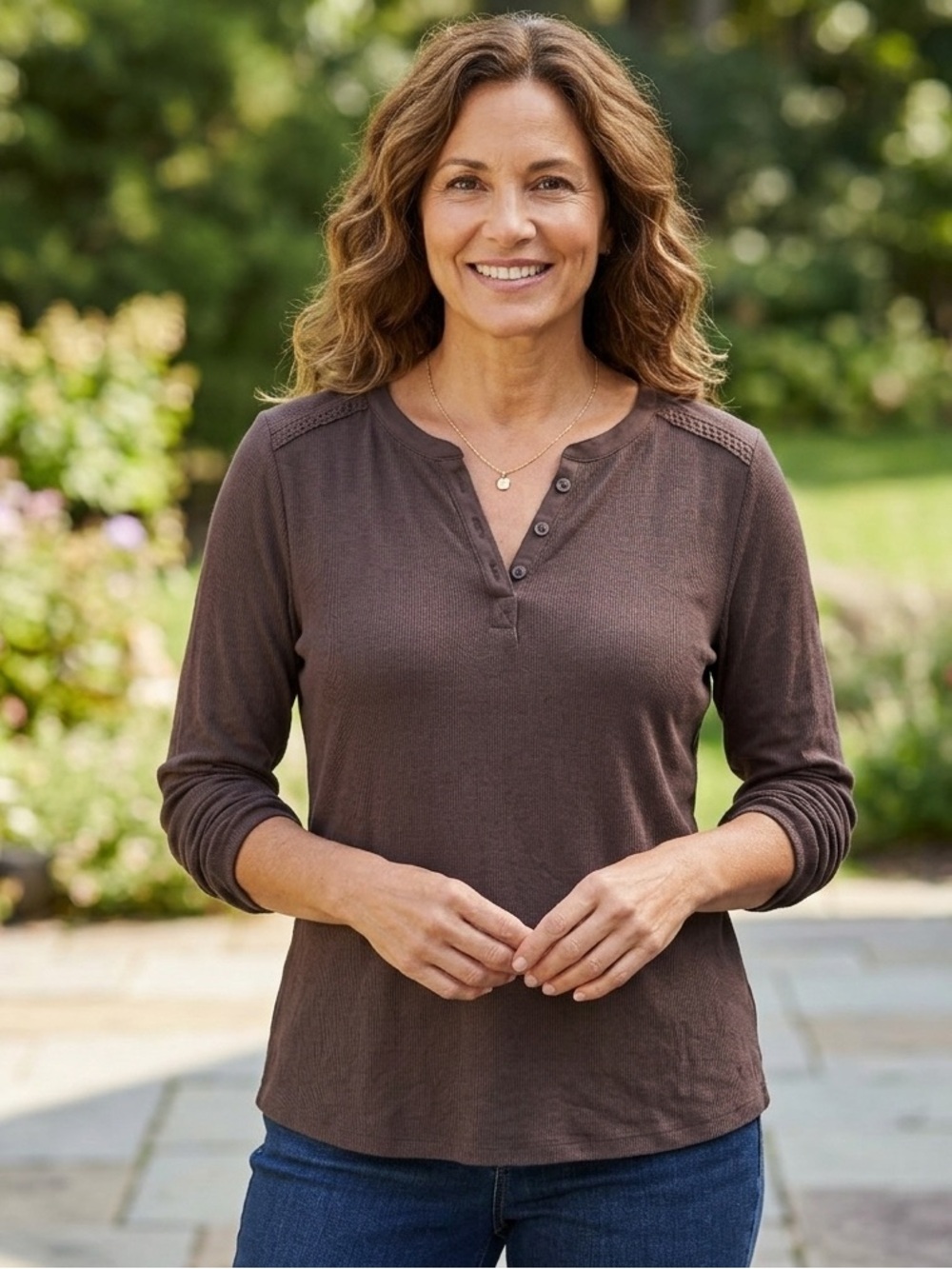 St. John's Bay Brown Long-Sleeve Henley Tunic